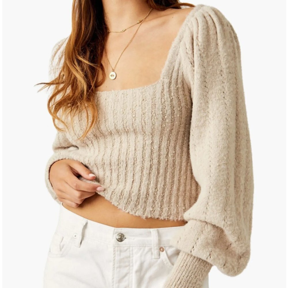 NWT Free People Katie Pullover Sweater Ribbed Creme Sz XL